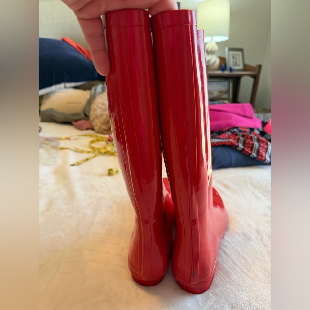 Roma Shiny Red Tall Rain Boots Sz 9 - Picture 4 of 6